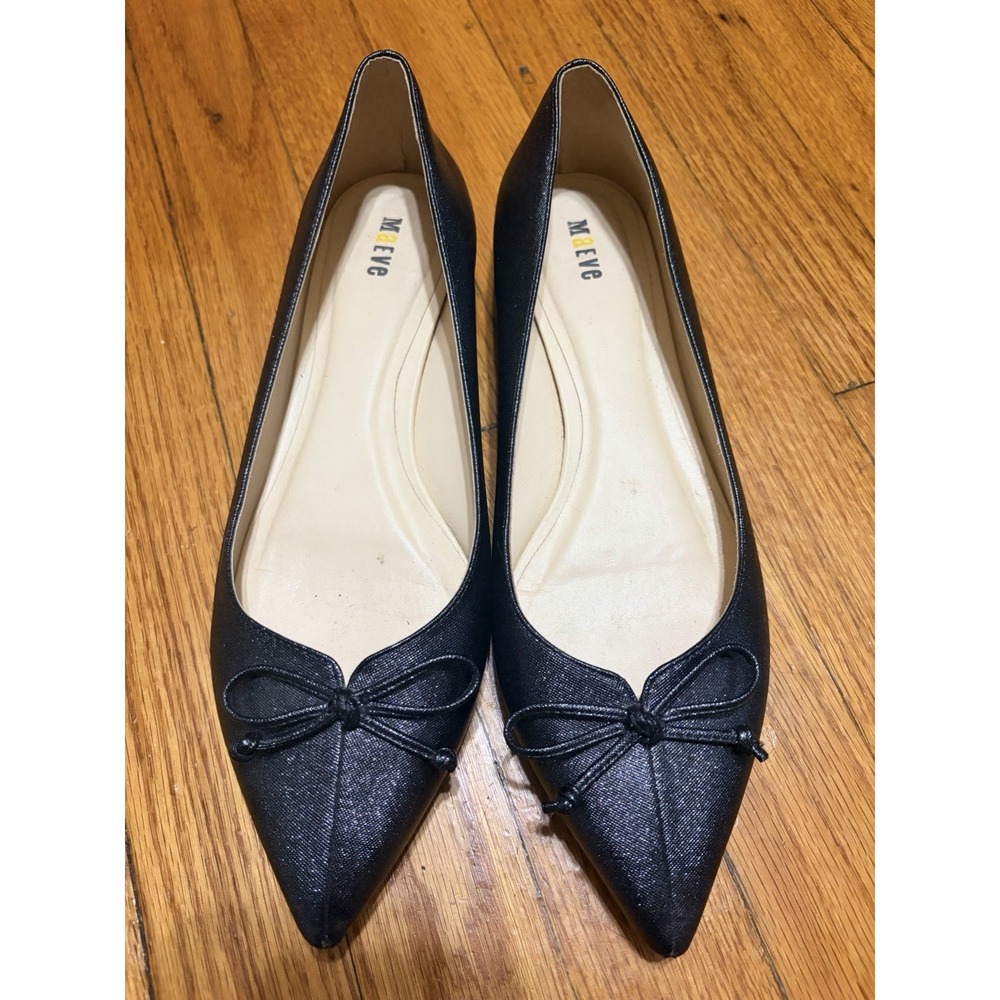 Maeve Ballet Flat With A Bow Metallic Black Feminine Chic Elegant Office 10